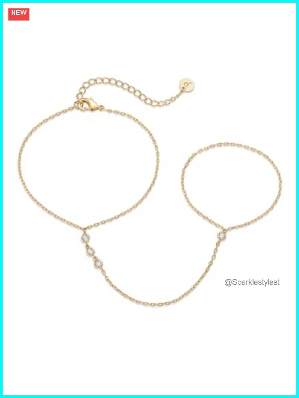 14K Plated Dainty Hand Chain Bracelet with Cubic Zirconia